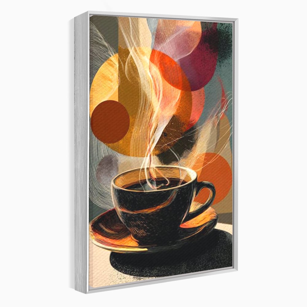 Tablou canvas cu tablou canvas cu ceasca de cafea, in rama de aluminiu argintiu